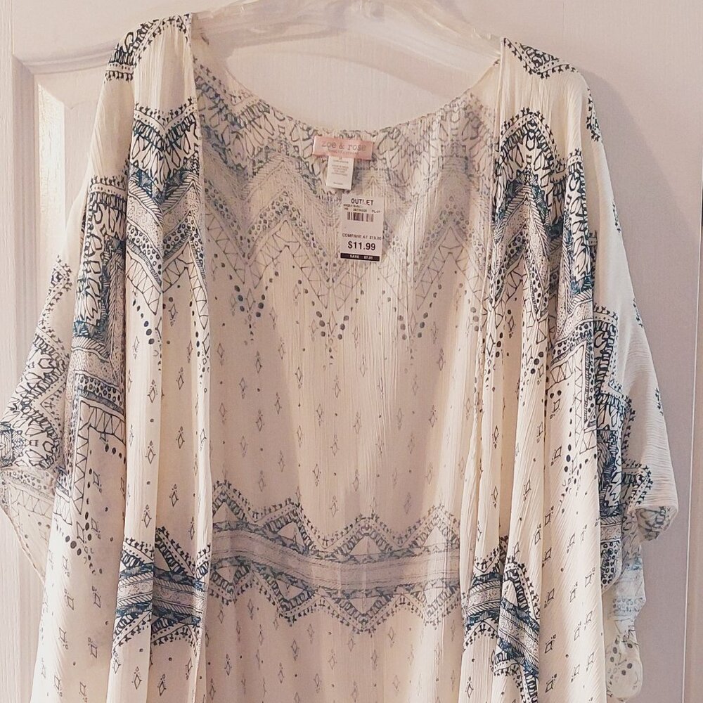 Blue & Off-White Band of Gypsies Kimono Aztec Print by Zoe & Rose Sz 3X
